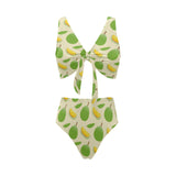 Durian pattern Chest Bowknot High Waisted Bikini Swimsuit