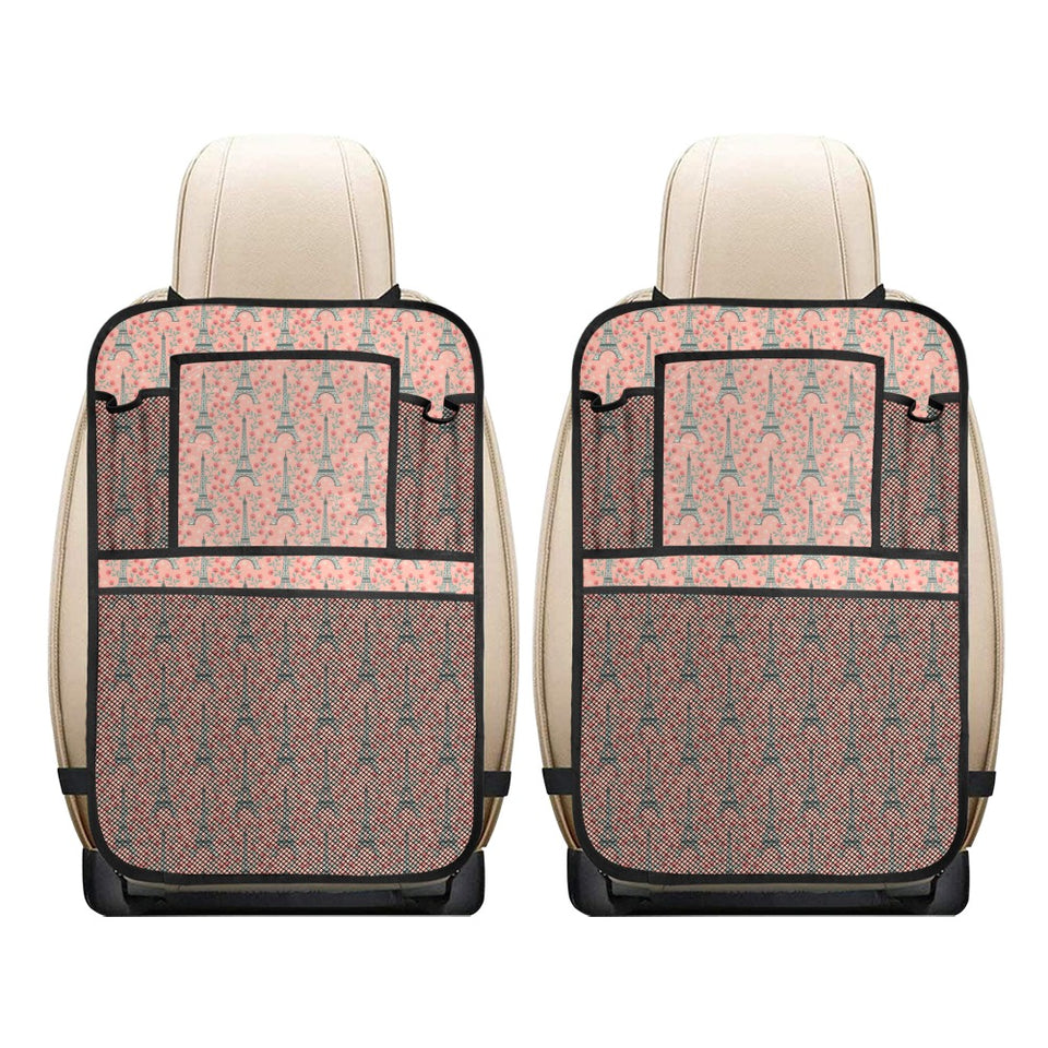 Eiffel Tower Flower Background Pattern Print Design 03 Car Seat Back Organizer