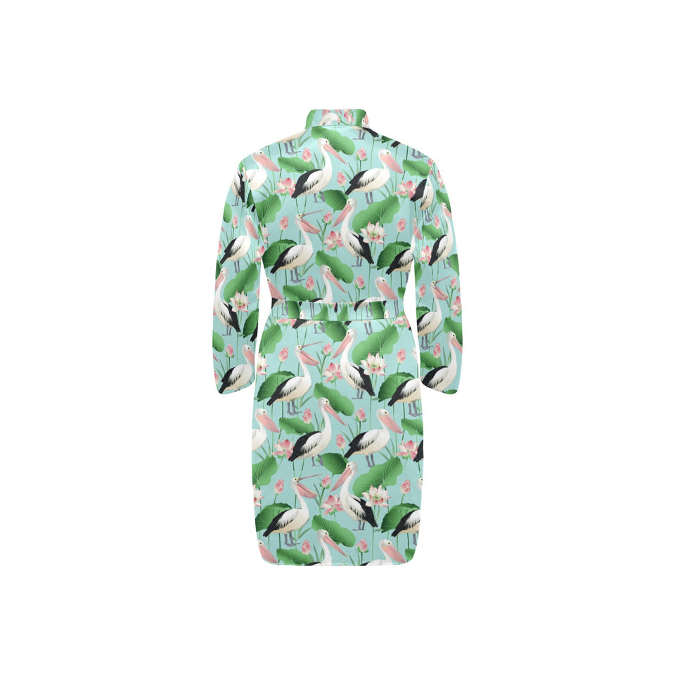 Pelican Pattern Print Design 01 Men's Long Sleeve Belted Night Robe