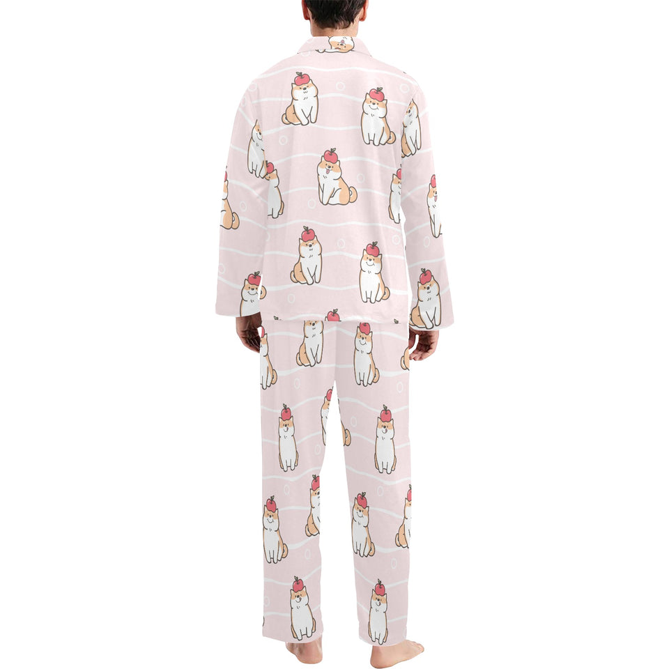 Cute Shiba Inu Dog Apple pattern Men's Long Pajama Set