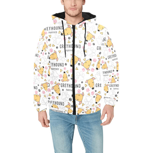 Greyhound Pattern Print Design 03 Men's Padded Hooded Jacket