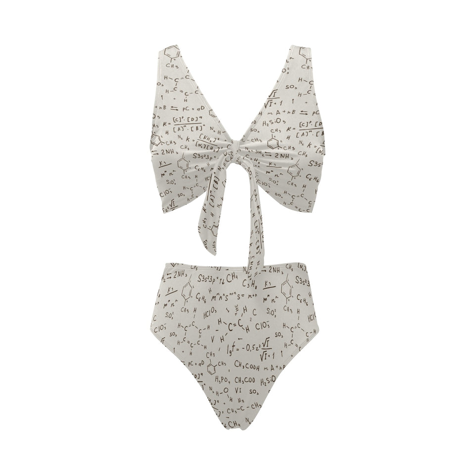 Chemistry Periodic Table Pattern Print Design 04 Chest Bowknot High Waisted Bikini Swimsuit