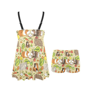 Guinea Pig Pattern Print Design 04 Chest Sexy Pleated Two Piece Swim Dress