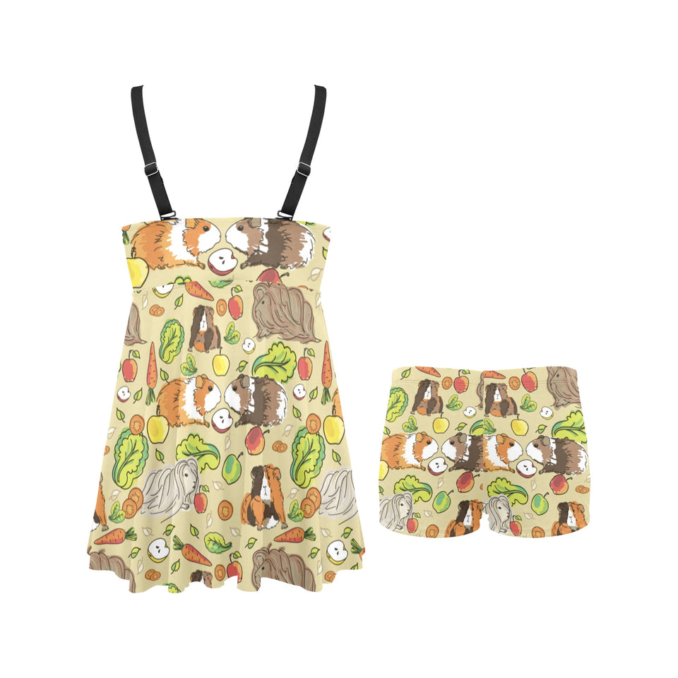 Guinea Pig Pattern Print Design 04 Chest Sexy Pleated Two Piece Swim Dress