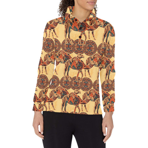 Camel polynesian tribal design pattern Women's Long Sleeve Polo Shirt