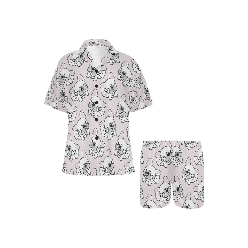 Cute french bulldog pattern Women's V-Neck Short Pajama Set