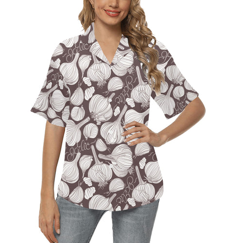 Garlic bulb dark background Women's All Over Print Hawaiian Shirt