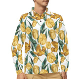 yellow tulips pattern Men's Long Sleeve Polo Shirt