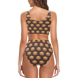 Sandwich Pattern Print Design 04 Chest Bowknot High Waisted Bikini Swimsuit