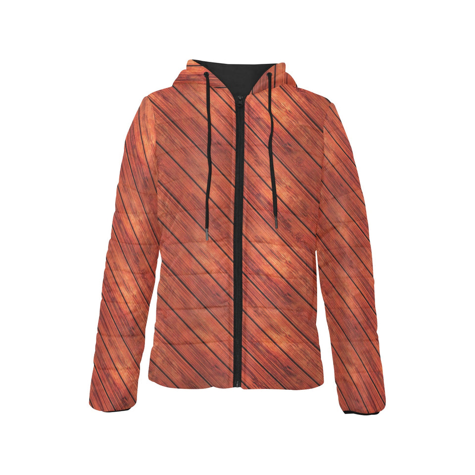 Wood Printed Pattern Print Design 03 Women's Padded Hooded Jacket