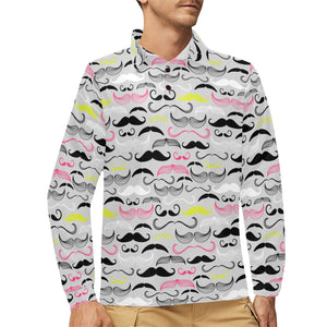 Mustache Beard Pattern Print Design 02 Men's Long Sleeve Polo Shirt