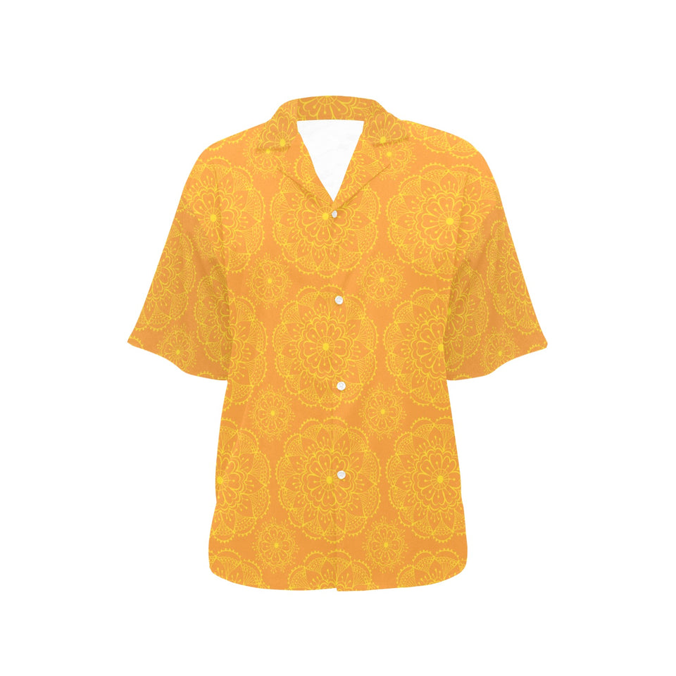 Orange traditional indian element pattern Women's All Over Print Hawaiian Shirt