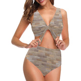 Brick Printed Pattern Print Design 01 Chest Bowknot High Waisted Bikini Swimsuit