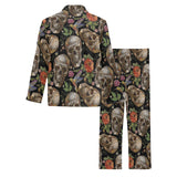 Skull rose humming bird flower pattern Men's Long Pajama Set
