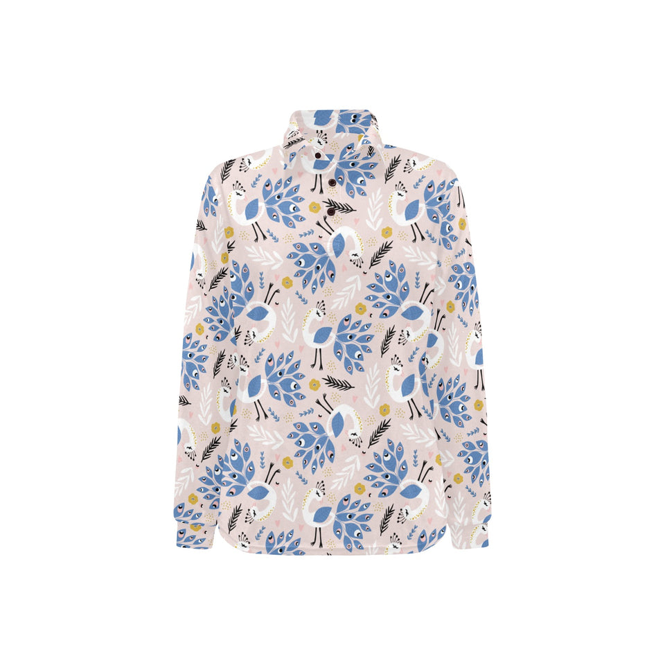 Cute peacock pattern Women's Long Sleeve Polo Shirt