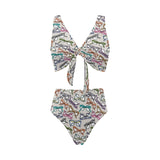 Sun Glasses Pattern Print Design 01 Chest Bowknot High Waisted Bikini Swimsuit