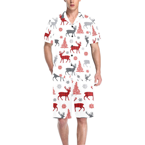Deer tree snowflakes chrismas pattern Men's V-Neck Short Pajama Set