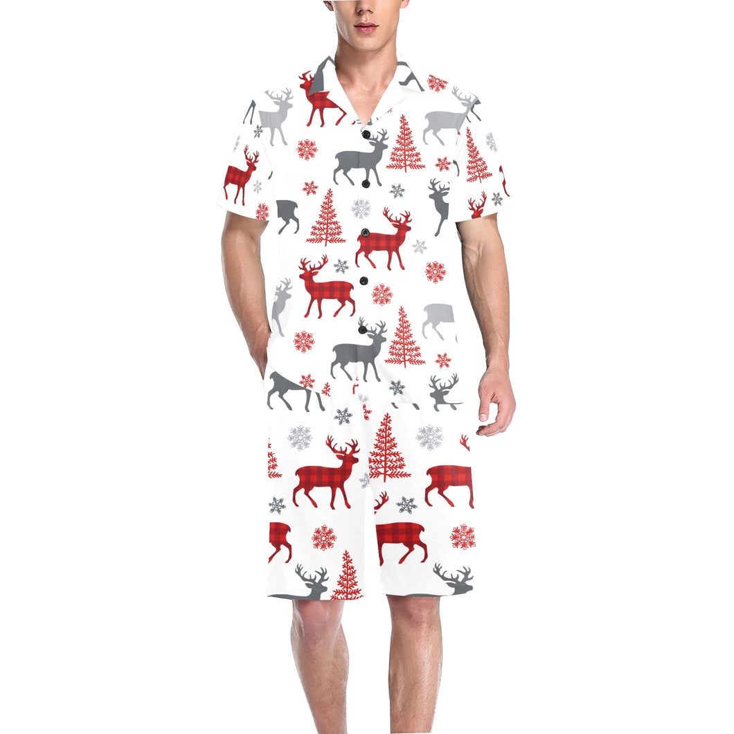 Deer tree snowflakes chrismas pattern Men's V-Neck Short Pajama Set