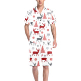 Deer tree snowflakes chrismas pattern Men's V-Neck Short Pajama Set
