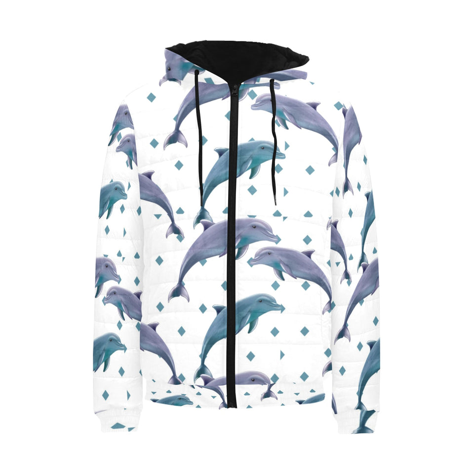 Dolphins pattern dotted background Men's Padded Hooded Jacket