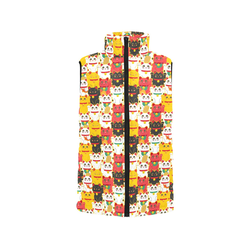 Colorful Maneki neko cat pattern Women's Padded Vest