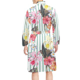 Colorful orchid flower pattern Men's Long Sleeve Belted Night Robe