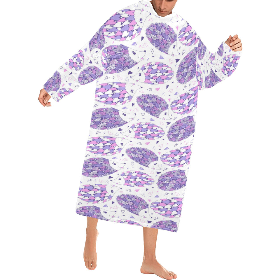 Hedgehog Pattern Print Design 05 Blanket Robe with Sleeves