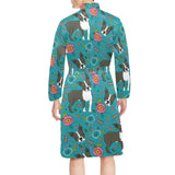 Boston terrier beautiful flower pattern Men's Long Sleeve Belted Night Robe
