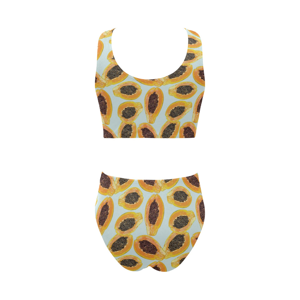 Watercolor papaya pattern Chest Bowknot High Waisted Bikini Swimsuit