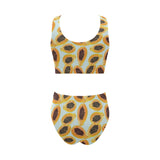 Watercolor papaya pattern Chest Bowknot High Waisted Bikini Swimsuit