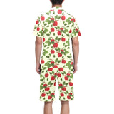 Red apples leaves pattern Men's V-Neck Short Pajama Set