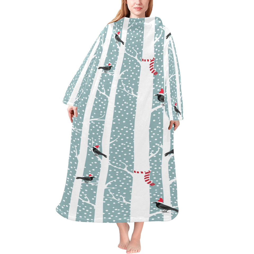Crows christmas hat scarf Blanket Robe with Sleeves
