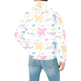 colorful unicorn rainbow heart pattern Men's Padded Hooded Jacket