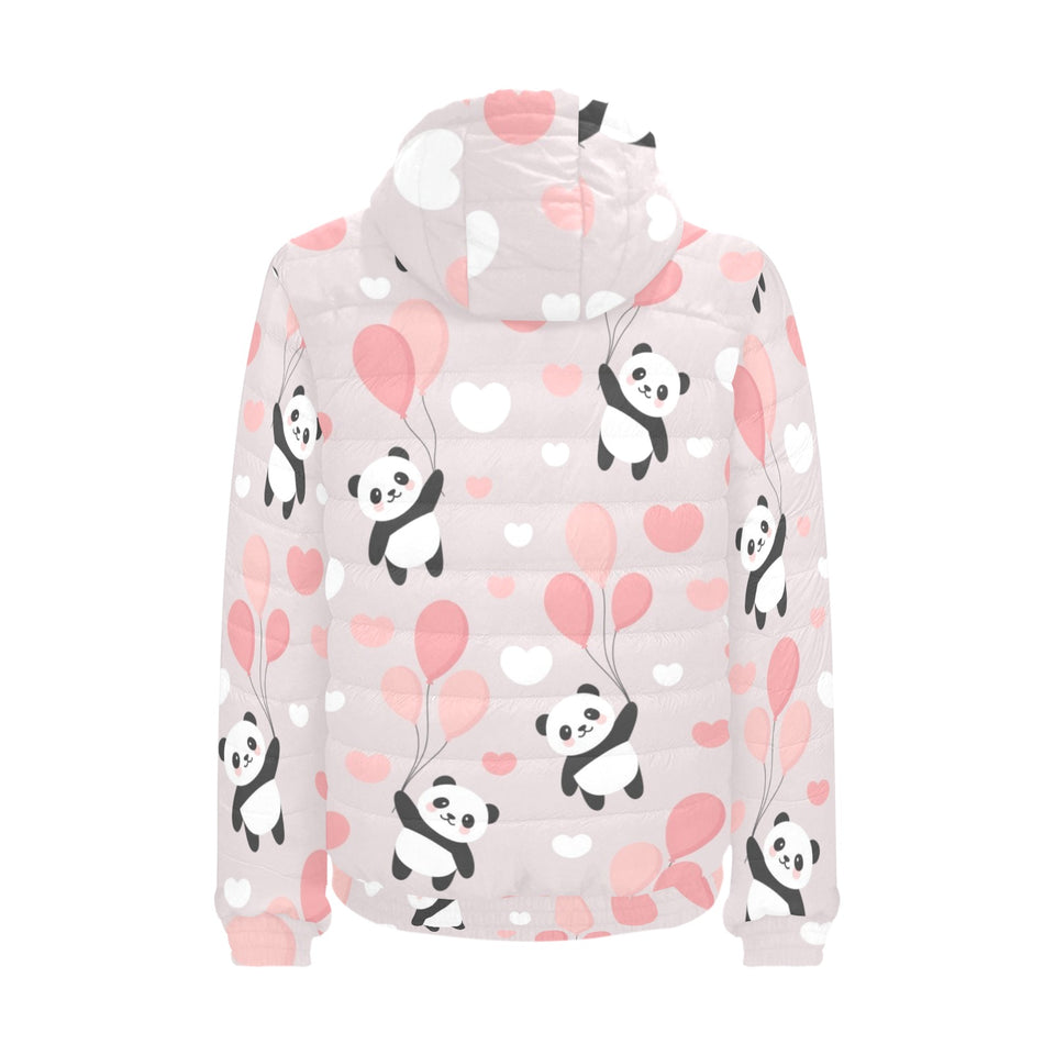 Cute panda ballon heart pattern Men's Padded Hooded Jacket