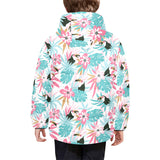 Toucan tropical flower leave pattern Kids' Boys' Girls' Padded Hooded Jacket