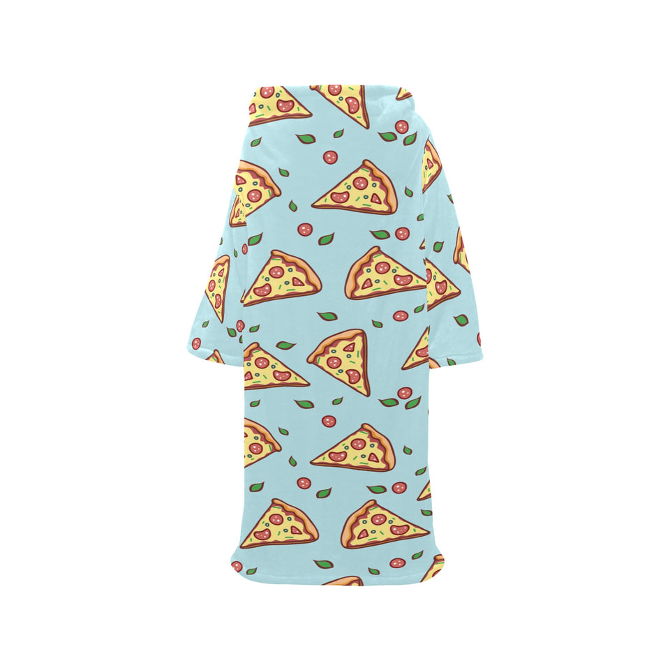 Hand drawn pizza blue background Blanket Robe with Sleeves