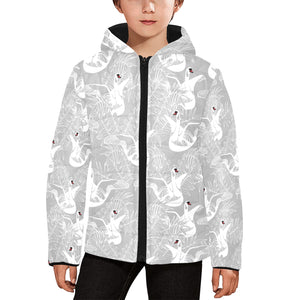 white swan gray background Kids' Boys' Girls' Padded Hooded Jacket