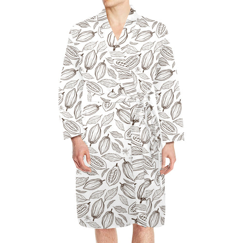 cacao beans leaves pattern Men's Long Sleeve Belted Night Robe