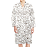 cacao beans leaves pattern Men's Long Sleeve Belted Night Robe