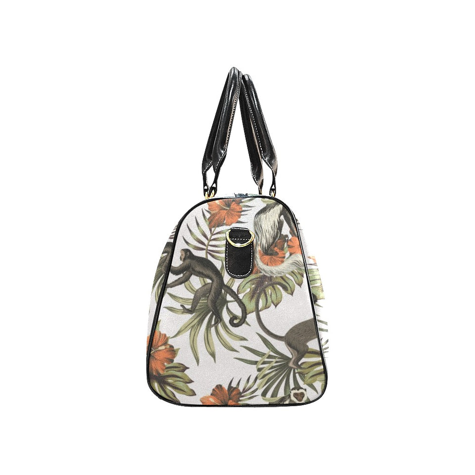 Monkey red hibiscus flower palm leaves floral patt Travel Bag