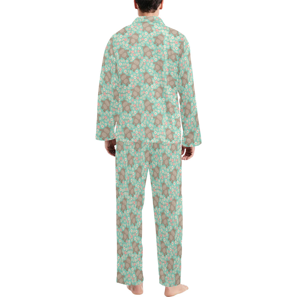 Hippopotamus Pattern Print Design 02 Men's Long Pajama Set