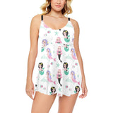 cute mermaid dolphin fish starfish pattern Chest Sexy Pleated Two Piece Swim Dress