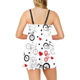 Bicycle Pattern Print Design 04 Chest Sexy Pleated Two Piece Swim Dress