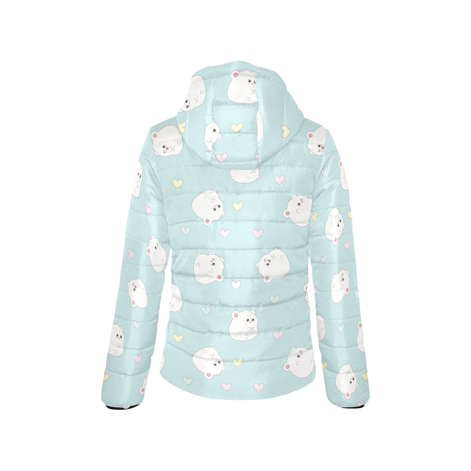 White cute hamsters heart pattern Women's Padded Hooded Jacket