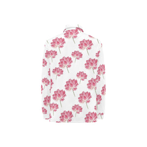 Pink lotus waterlily pattern Women's Long Sleeve Polo Shirt