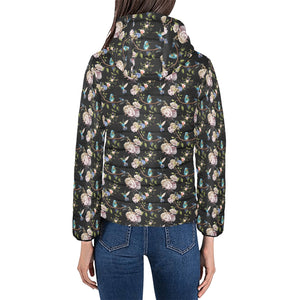 Hummingbird Pattern Print Design 03 Women's Padded Hooded Jacket