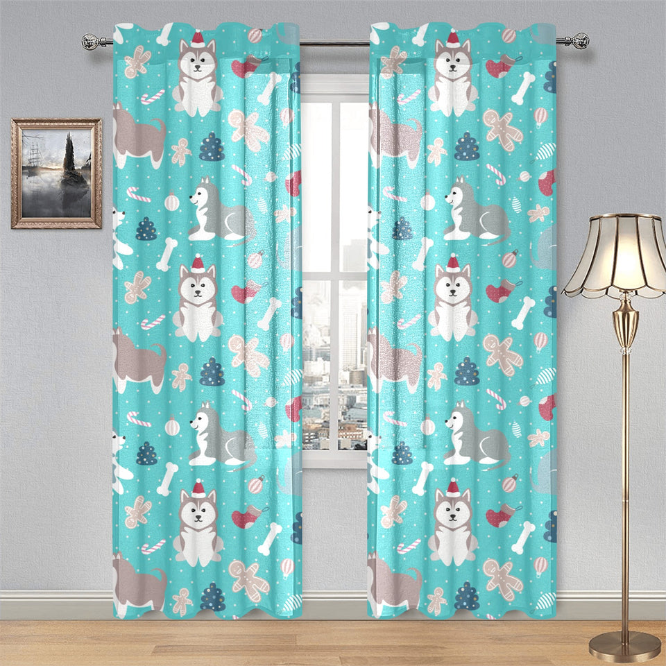 Christmas cute siberian husky puppie pattern Gauze Curtain