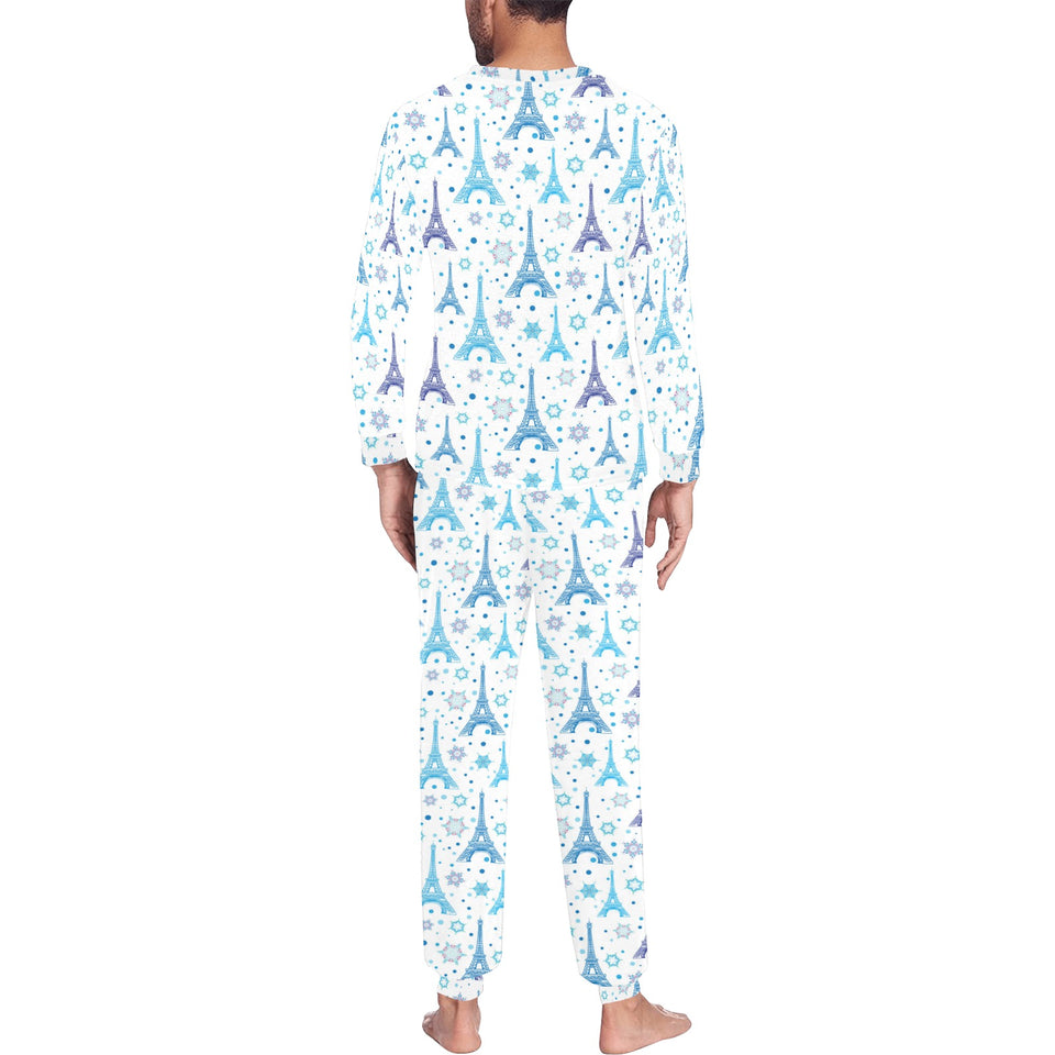 Blue Eiffel Tower Theme Pattern Print Design 01 Men's All Over Print Pajama