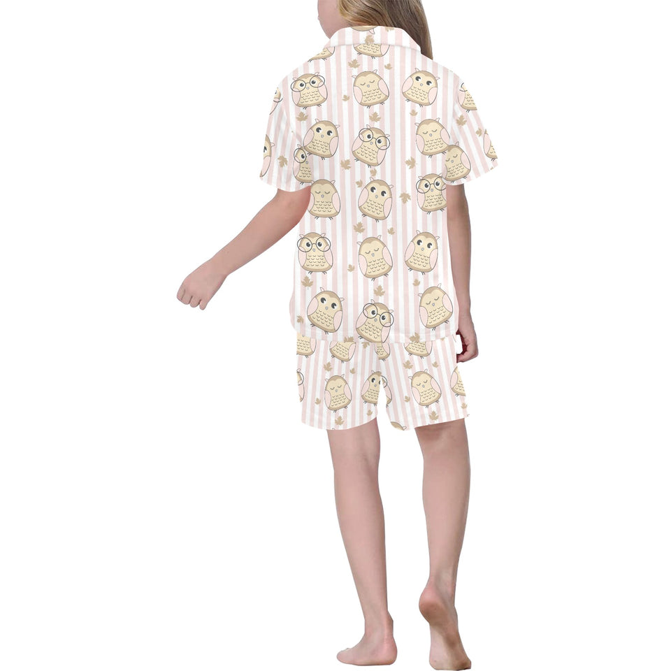 cute owl leaf Kids' Boys' Girls' V-Neck Short Pajama Set