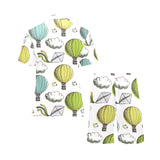 Hot Air Balloon Bird Cloud Pattern Men's V-Neck Short Pajama Set